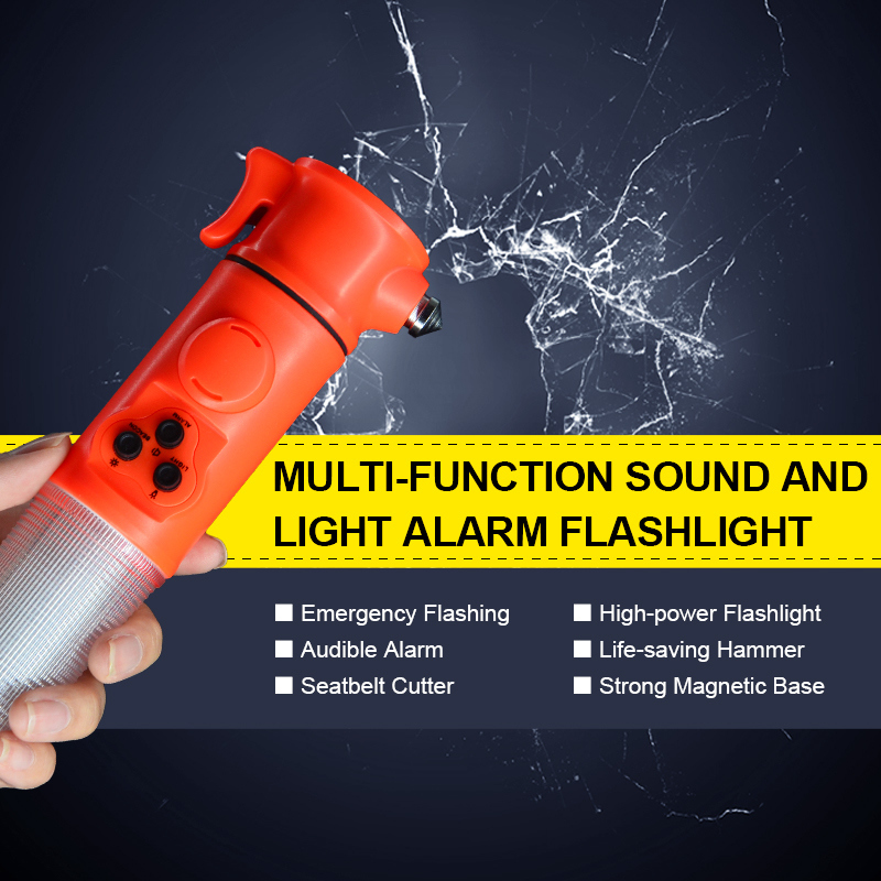 Orange 6-In-1 Multi-Functional Sound And Light Alarm Flashlight